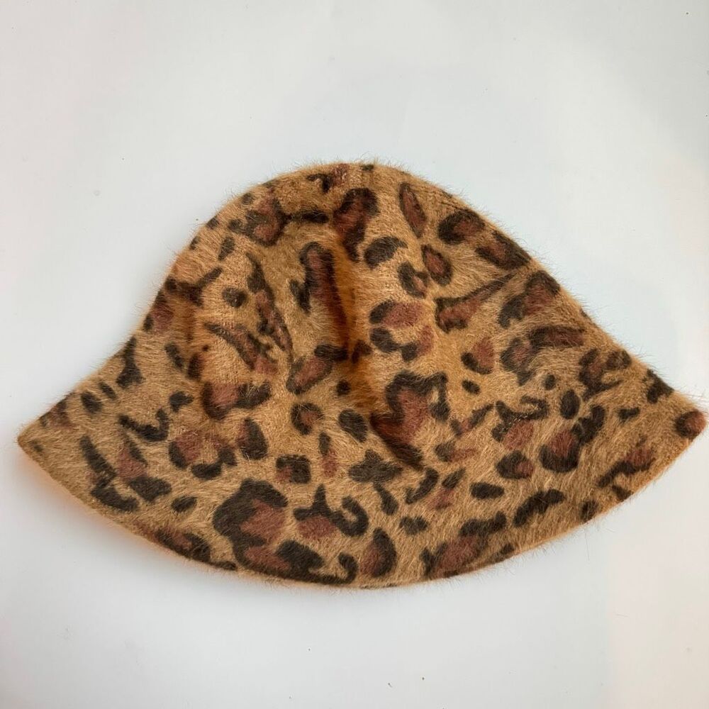 Leopard Animal Print Bucket 70% Angora Hat Brown Black Mod Cloche Natural Fiber